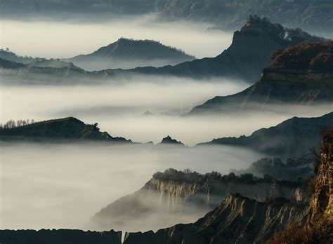 Nature Landscape Mountain Cliff Mist Morning Daylight Trees