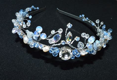 Blue Bridal Tiara Moonstone Diadem Wedding Silver Headband Etsy