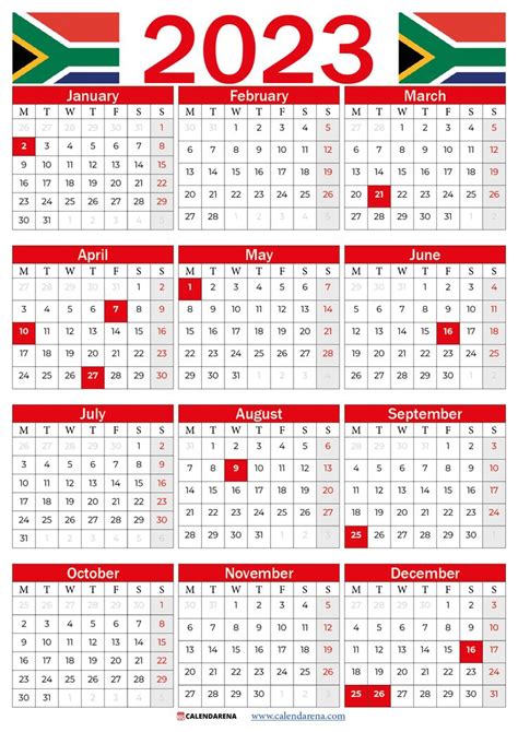 2023 Calendar South Africa With Public Holidays Red In 2022 Calendar