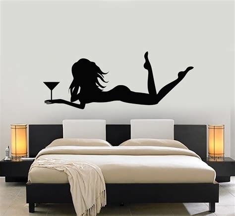Vinyl Wall Decal Naked Sexy Woman Bar Cocktail Bedroom Decor Stickers