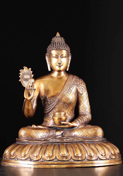 Sold Brass India Style Medicine Buddha Statue On Lotus Base Holding