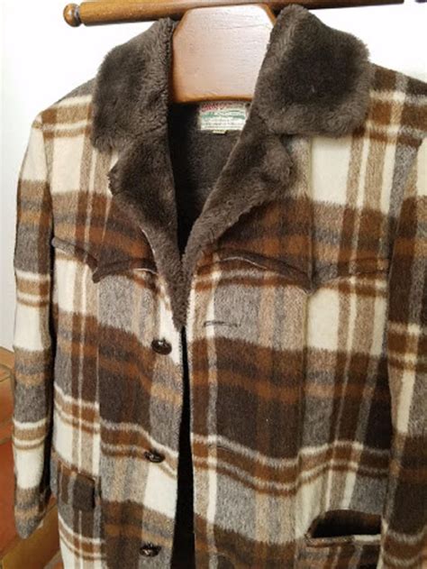 Field And Stream Brown Plaid Fur Lined Woolen Mens Jacket Vintage Size