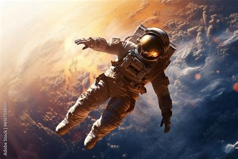 Astronaut Float In The Outer Space Over The Planet Earth Astronauts In