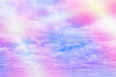 Sweet Pastel Colored Cloud And Sky With Sun Light Soft Cloudy W Stock