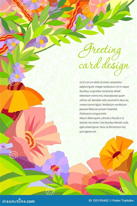 Colorful Floral Greeting Card Template Stock Illustration