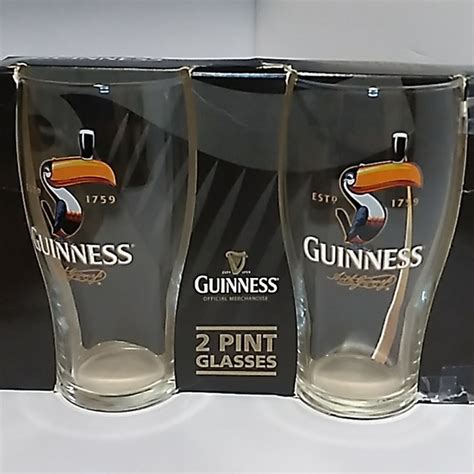 Guinness Dining Guinness Toucan Print Pint Glasses Authentic Set 2