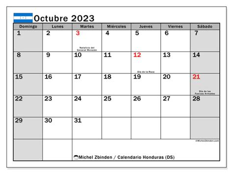 Calendario Octubre De 2023 Para Imprimir “481ds” Michel Zbinden Hn