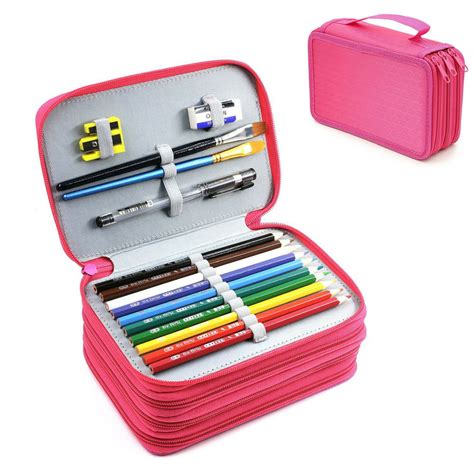 Eeekit Pencil Case Box 4 Layers Colored Pencil Pen Pouch Brush Case With Handle Strap 75 Slots