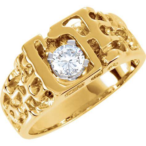 14k Yellow Gold Mens Nugget Solitaire Diamond Ring Band 1 2 Ctw