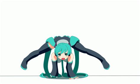 hatsune miku vocaloid animated animated 1girl boots breakdance detached sleeves