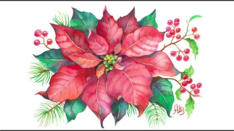 How To Paint Poinsettia Flower 🎄 Watercolor Christmas Card Painting
