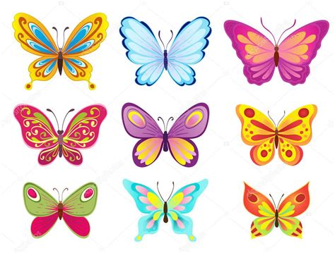 Set Of Colorful Cartoon Butterflies On White Vector Illustratio