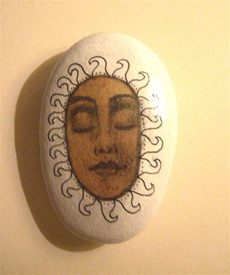 Hand Painted White Meditation Face Art Stonepaperweight Face Art
