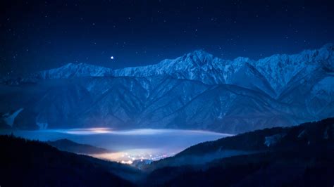 Wallpaper Nature Landscape Mountains Mist Night Valley Stars