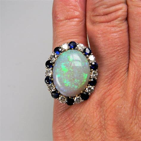 Large Opal Sapphire And Diamond Ring Db Gems