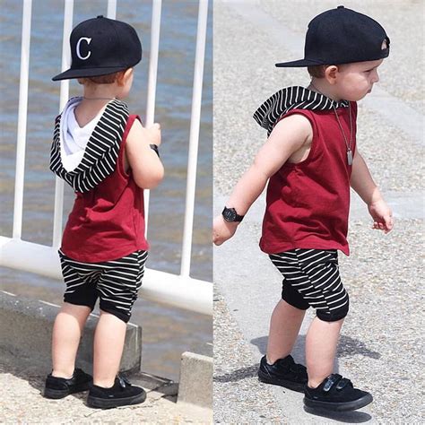 Summer Cute Toddler Kids Baby Boy Clothes Set Sleeveless Hooded Tops