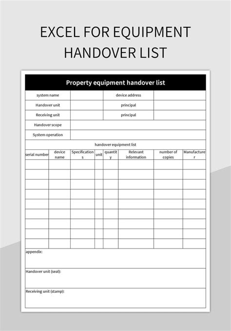 Excel For Equipment Handover List Excel Template And Google Sheets File