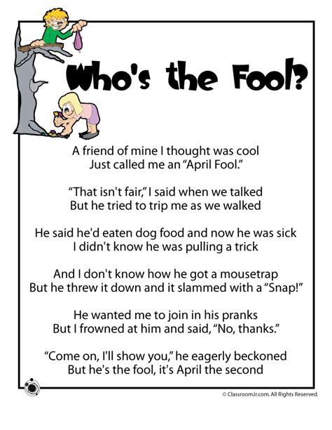 Whos The Fool Kids Poem Woo Jr Kids Activities Childrens