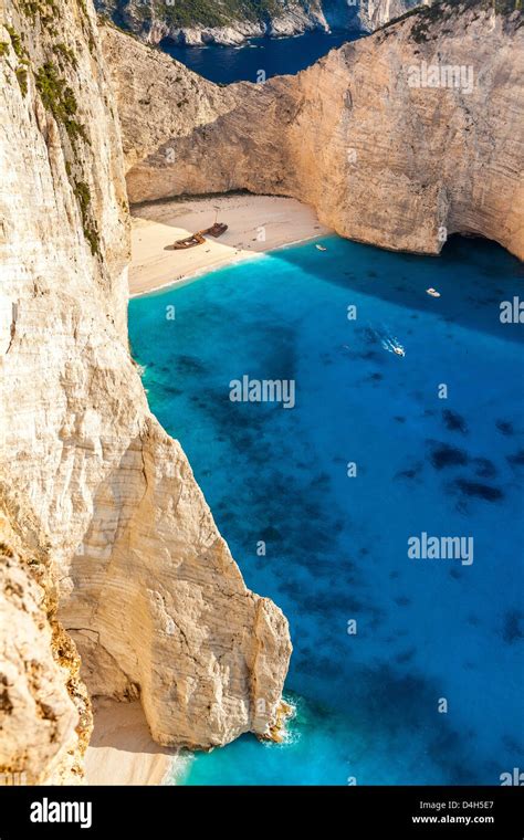View Of The Shipwreck On The Beach Navagio In Zakynthos Greece Stock