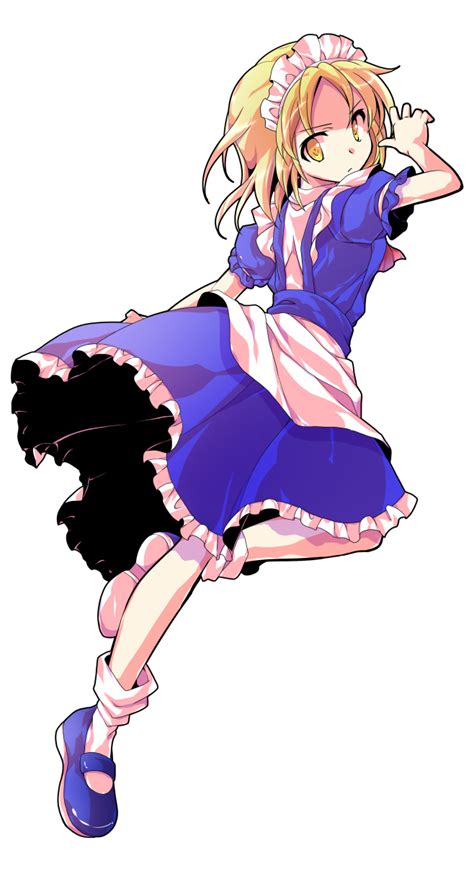 Safebooru 1girl Alphes Style Apron Arm At Side Ascot Bangs Bare Arms Blonde Hair Blue