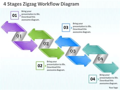 1013 Business Ppt Diagram 4 Stages Zigzag Workflow Diagram Powerpoint