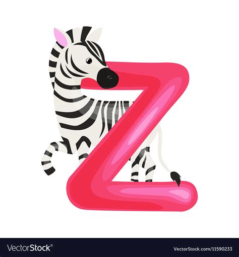 Letter Z With Zebra Animal For Kids Abc Education Vector Image