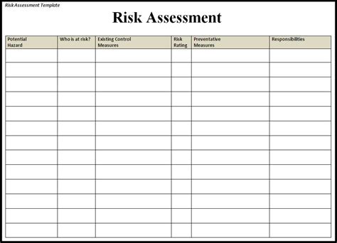 Risk Assessment Sample Free Word S Templates