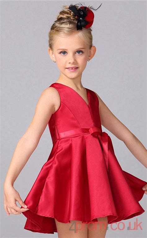 Burgundy Satin A Line V Neck Shortmini Childrens Prom Dressfgd269