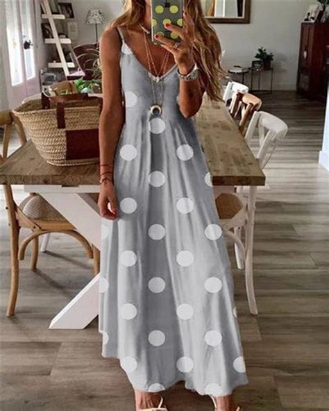 Bohemian Polka Dots Fashion Printing Sleeveless Maxi Dresses Narachic
