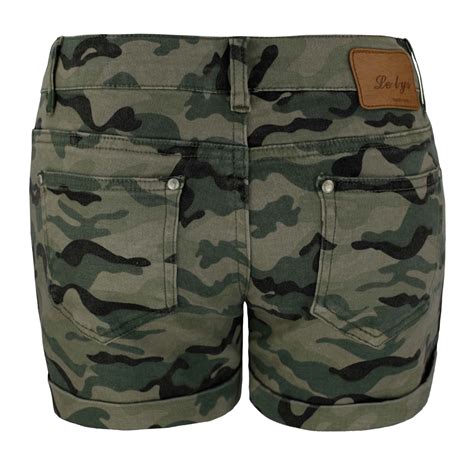 Ladies Denim Camouflage Shorts Womens Stretchy Military Jean Hotpants Size 8 16