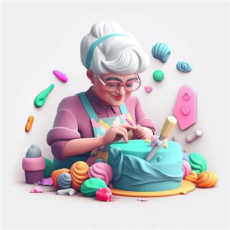 Premium Ai Image 3d Illustration Of A Grandmother Baking Cake