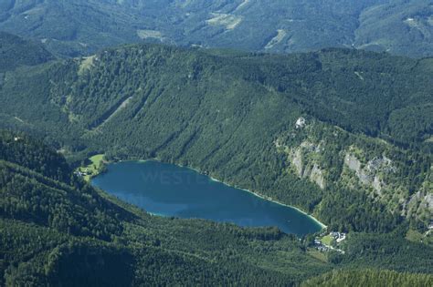 Austria Salzkammergut View Of Langbath Lake Hoellen Mountains Stock
