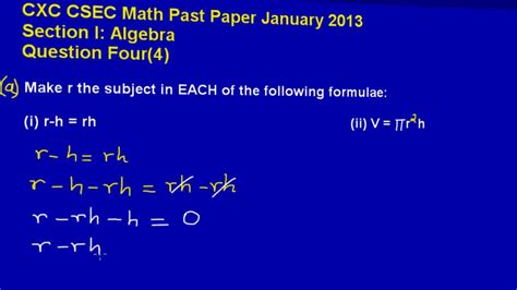 All missing gts/question papers/marking schemes have also been added. CSEC CXC Maths Past Paper 2 Ques 4a Jan 2013 Exam (Answers ...
