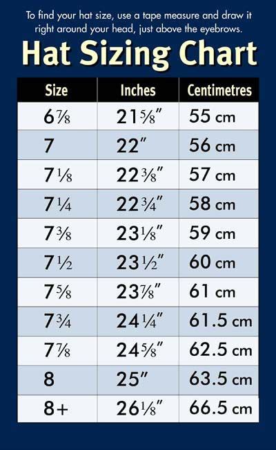 7 1 4 Fitted Hat Size Chart