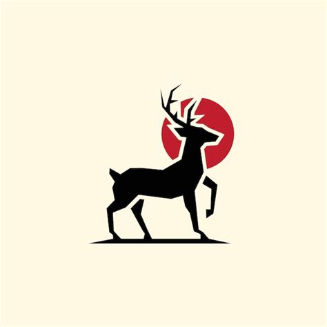 Premium Vector Japanese Deer Logo Silhouette Sunset Stag Buck Silhouette
