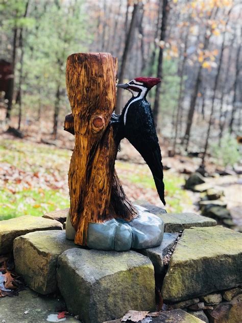 Chainsaw Carving Wood Carving Pileated Woodpecker Carved From A