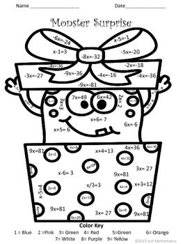 One Step Equations Coloring Activity by Math Club | TpT