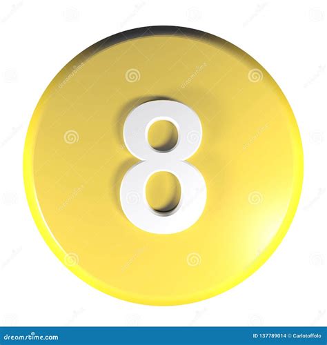 Number 8 Yellow Circle Push Button 3d Rendering Illustration Stock
