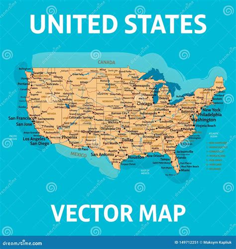 De Vectorkaart Van De Vs Kaart Van De Verenigde Staten Van Amerika