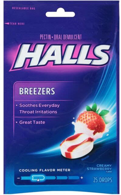 Halls Cough Drop Breezers Cool Creamy Strawberry Ct A For Sale Online Ebay