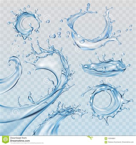 Set Illustrations Water Splashes And Flows Streams Stock Illustration