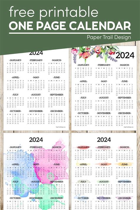 Print Our Plain Black And White One Page Calendar Watercolor Year At A