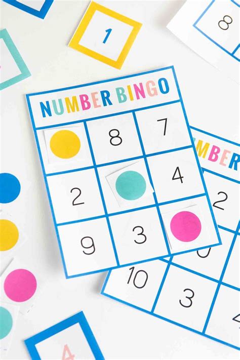 Colorful Number Bingo Square With Three Marker Squares To Indicate