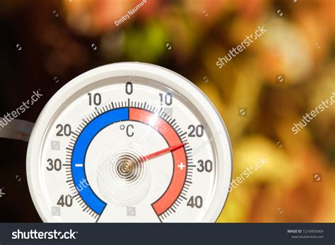 Outdoor Thermometer Celsius Scale Showing Warm Stock Photo 1210455064