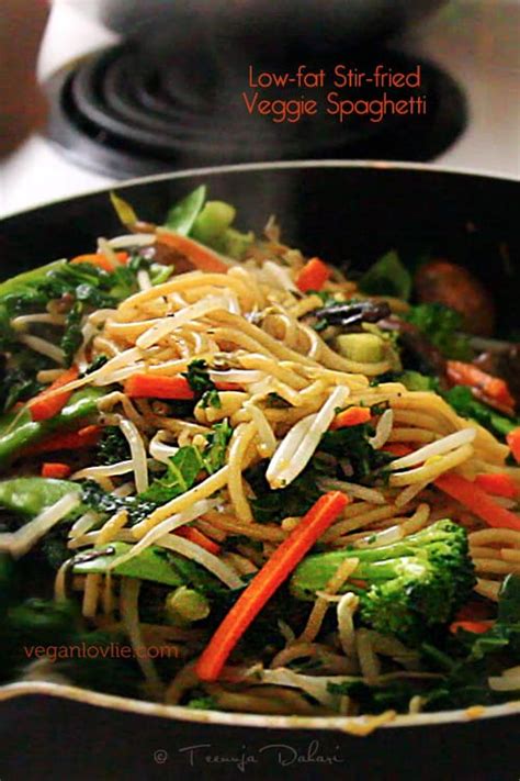 Enjoy 2 cups of canned or homemade vegetarian chilli. Low-fat Stir-fried Vegetable Spaghetti | Vegan/Vegetarian Recipe