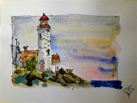 Lighthouse Imitation Of Peter Sheeler Technique Ink And Washing