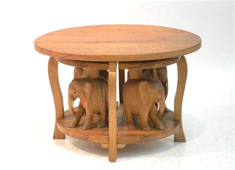 Carved Elephant Coffee Table With 4