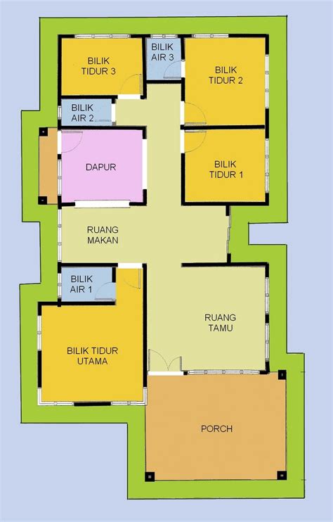 Rumah banglo 1 tingkat (4 bilik + 3 bilik air). Pelan Lantai Bilik Tidur | Desainrumahid.com