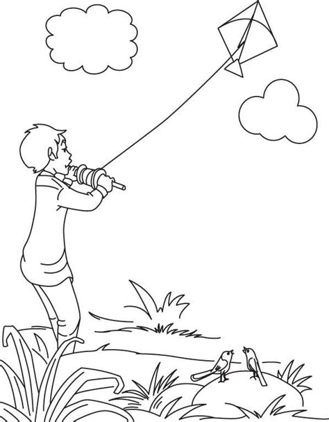 Coloring Pages Of Child Flying Kites Boy Flying Kite On Independence