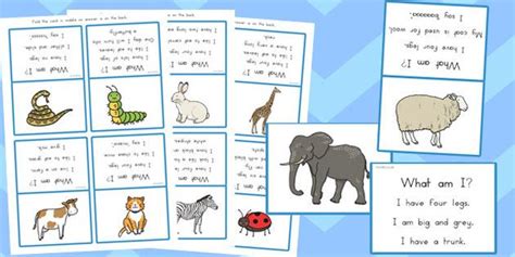 What Am I Guessing Game Cards Animal Themed Guessing Games Card